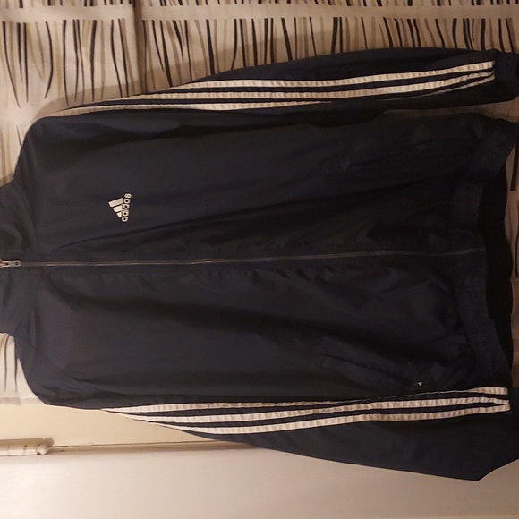 Adidas Essentials Navy 3 white Stripewindbreaker Men Large - Picture 6 of 9